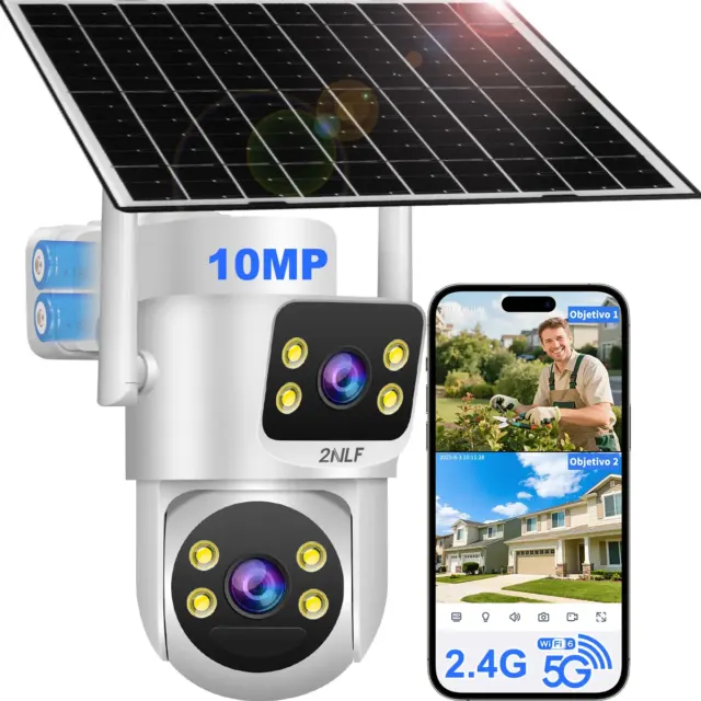10mp Câmera De Segurança Ip Wifi Placa Solar Prova D'água Full Hd Lente Dupla Camera Dupla Eseecloud App