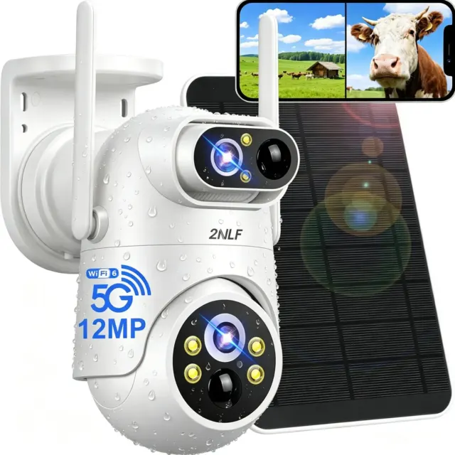 2NLF 12mp Câmera Solar De Segurança Wifi Duas Lentes Duas Telas Cor Branca 5G/2.4G 2 PIR