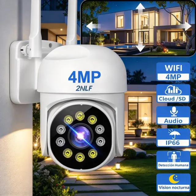 2NLF Câmera Segurança Externa WiFi Full HD PTZ Visão Noturna Colorida IP66 À Prova D'água Áudio Bidirecional Detecção de Movimento