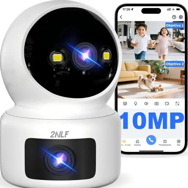 2NLF Câmera Segurança Interna WiFi IP 360° Dupla Lente Full HD Áudio Bidirecional Alarme Visão Noturna Detecção de Movimento