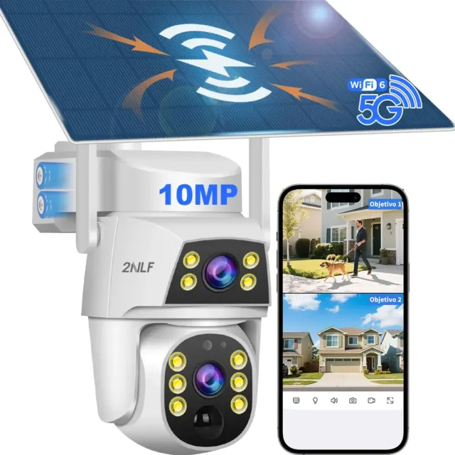 2nlf Câmera Solar De Segurança Wifi Duas Lentes Duas Telas Cor Branca 10mp 2.4g/5g