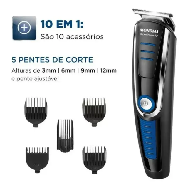 Aparador de Pelos Mondial Super Groom 10 BG-03 6W Bivolt — Completo