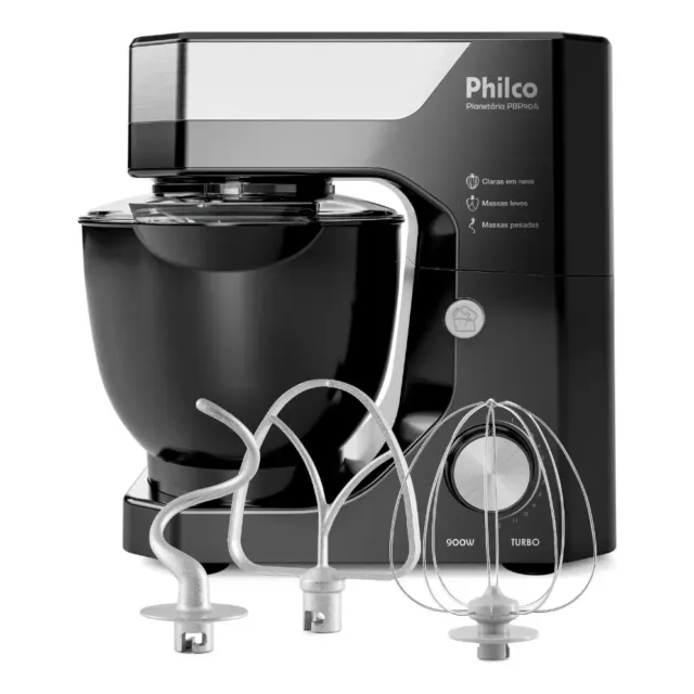 Batedeira Planetária Philco 900W 5L Preta 12 Velocidades Turbo PBP90A
