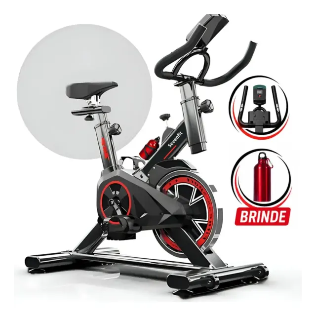 Bicicleta Ergométrica Bike Spinning 6kg Sensação Inércia Fitness Preto E Vermelho Sevenfit Para Cardio