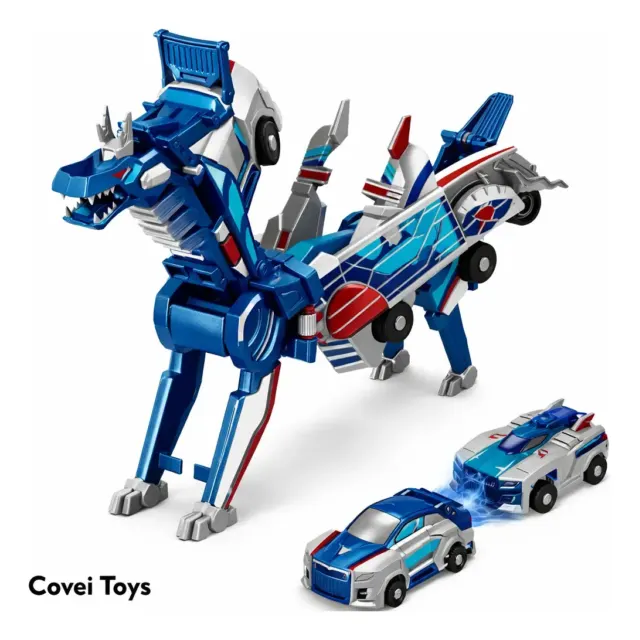 Brinquedo Infantil Carrinho 2 Em 1 Transforma Em Dragão Azul Covei Toys