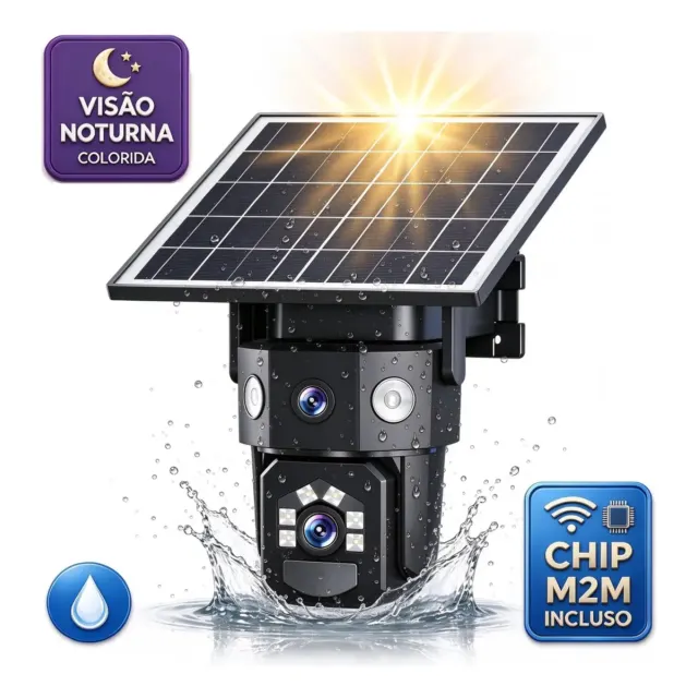 Câmera de Segurança IP Solar 4G PTZ Dupla Lente Full HD Com Chip e Alarme G.Eye