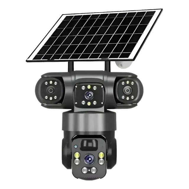 Câmera Solar Panorâmica 360° Com Lente Tripla