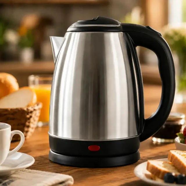 Chaleira Elétrica Inox 1,8 Litros Jarra Aquecedora Com Desligamento Automático e Base Giratória Aquecimento Rápido Alça Ergonômica Para Escritório Casa Cozinha Viagem Fervedor De Água Moderno