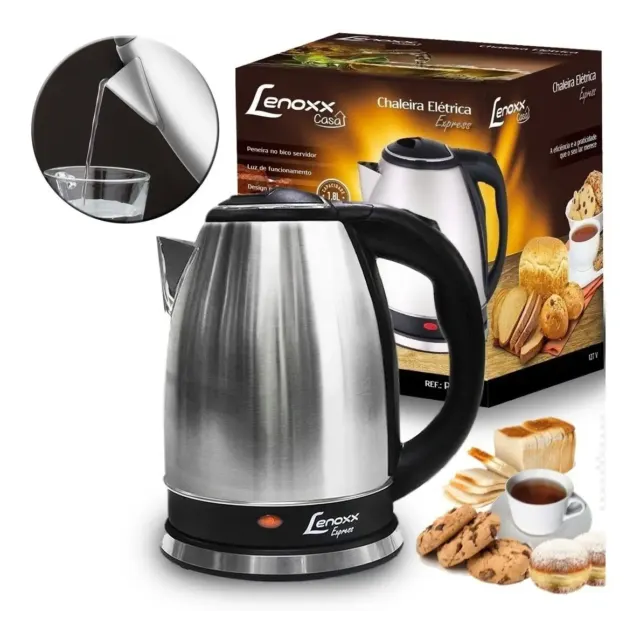 Chaleira Elétrica Lenoxx 1.8L Inox PCE211 Prata 1500W Desligamento Automático