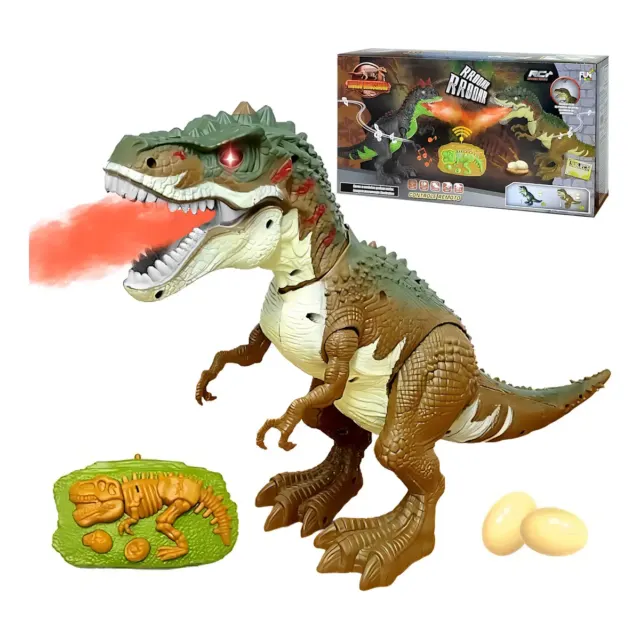 Dinossauro Rex 40cm Controle Som Luz Solta Fumaça Bota Ovo