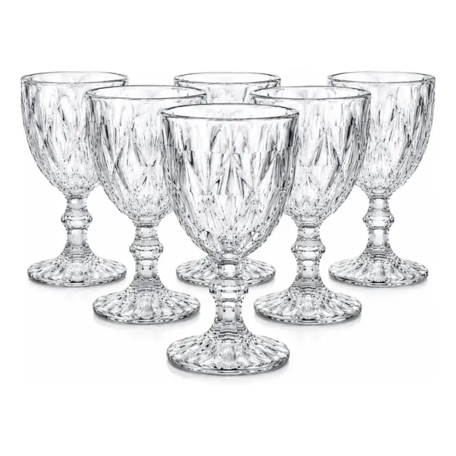 Jogo 6 Taças De Vidro Diamond 340ml Transparente Taça Luxo