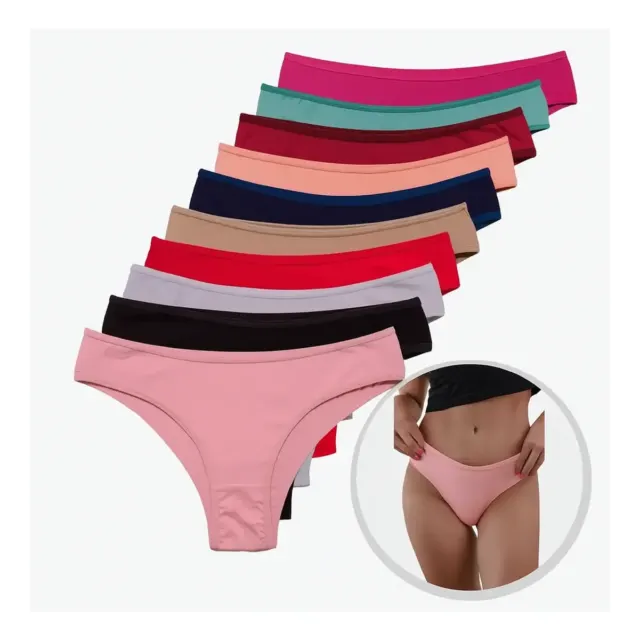 Kit 10 Calcinhas Algodão Tanga Lisa Conforto Basica Feminina