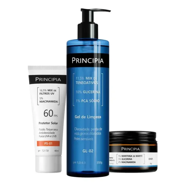 Kit Principia para Rotina de Skincare Pele Sensível com Protetor Solar FPS 60