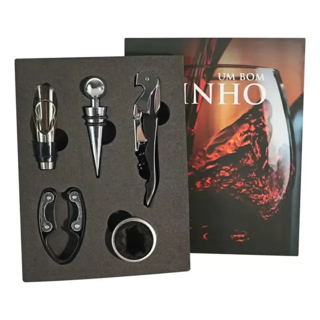 Kit Vinho Saca Rolhas Abridor Tampa Dosador Presente