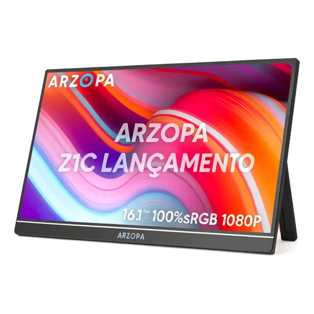 Monitor Portátil Ultra Slim Fino Ips Arzopa Z1c Gamer 16.1 Polegadas 1920x1080p Fhd Full Hd Lcd Hdr Áudio Estéreo