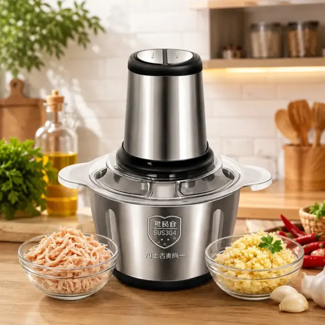 Multiprocessador Elétrico De Alimentos Em Inox 2l Triturador De Alho Tempero Processador De Carne E Legumes Multifuncional Portátil 110v