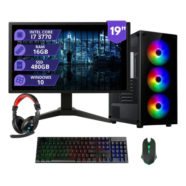 Pc Gamer Completo I7 3.4ghz 16gb Ssd 480gb 500w Monitor 19