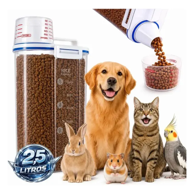 Porta Ração Pote Com Tampa Pet Gato Cachorro Dispenser Porta Racao Pote Container Porta Ração Dispenser Cor Transparente Capacidade 2,5 Litros Drop Shopy