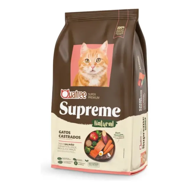 Ração Quatree Supreme Gatos Adultos Castrados Salmão e Batata Doce Super Premium