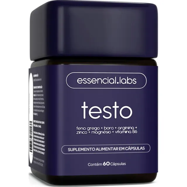 TESTO ESSENCIAL - Fórmula Exclusiva com Feno Grego + Boro + Arginina + ZMA + Vitamina B6 - 60 cápsulas